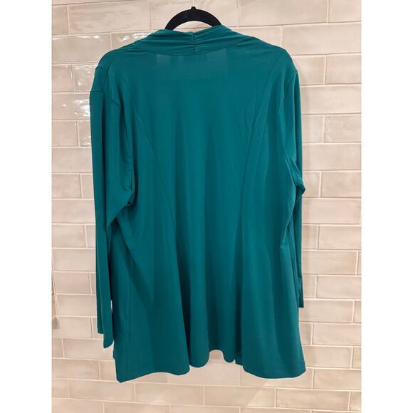 Susan Graver Teal Green Open Front Cardigan Wrap Top - Petite XL - Picture 3 of 4
